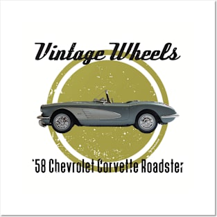 Vintage Wheels - '58 Chevrolette Corvette Posters and Art